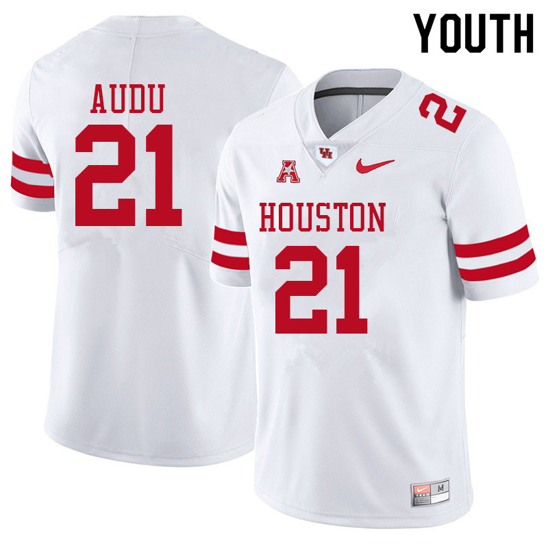 Youth #21 Abdul-Lateef Audu Houston Cougars College Football Jerseys Sale-White - Click Image to Close